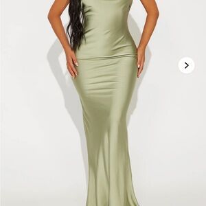 NWT Fashion Nova Sage Satin Maxi Dress Low Back